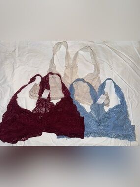 Lace Racerback Bralette - Burgundy, Blue, Cream